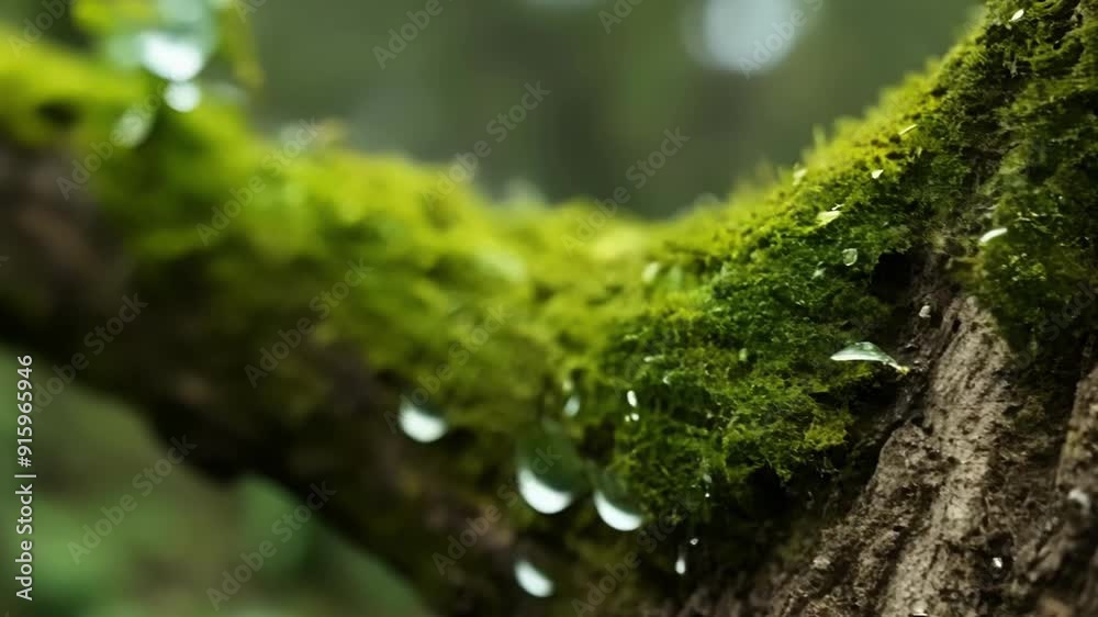 Aufkleber Upclose view of tiny moss shoots sprouting from a rugged tree bark showcasing the intricate web of roots and tendrils that cling to the surface.
