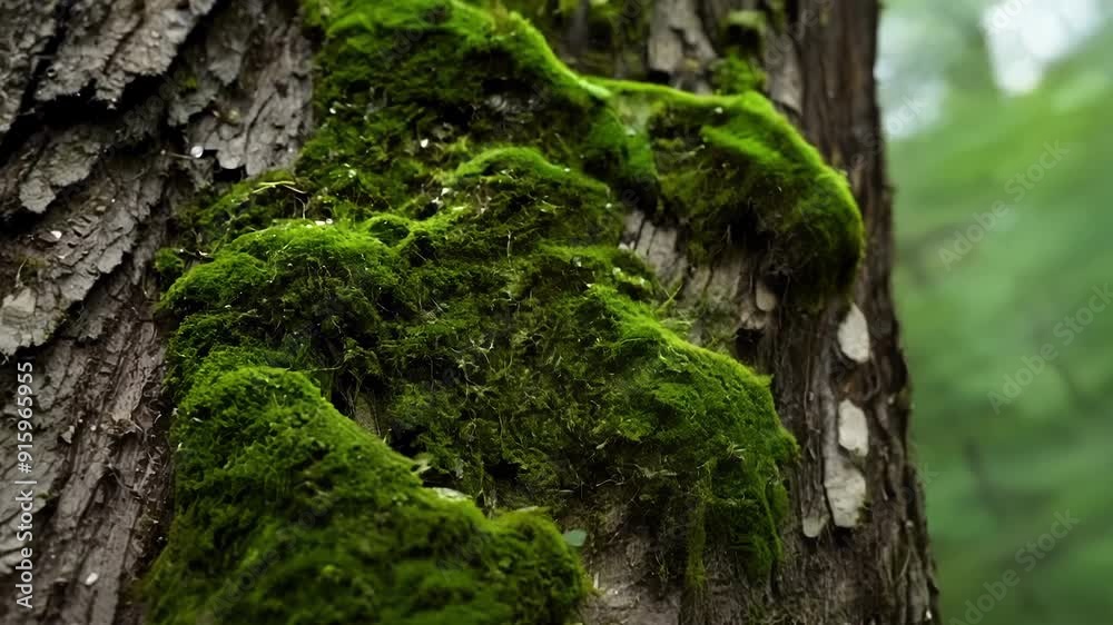 Poster A glimpse of moss growing in between the crevices of tree bark highlighting its remarkable ability to thrive in harsh and unforgiving environments.