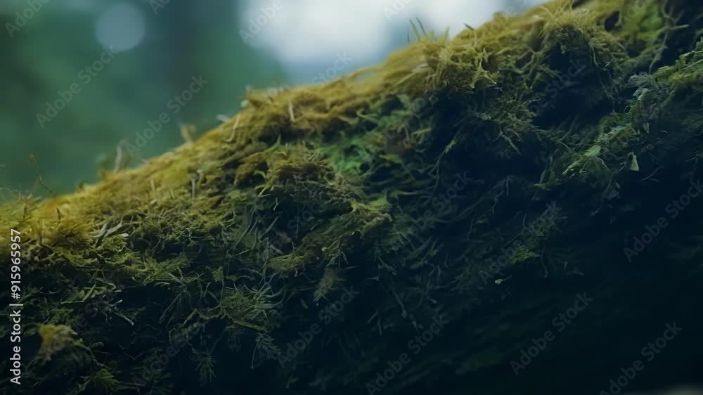 Poster An intimate shot of soft fluffy moss covering a tree trunk showcasing the intricate and delicate shapes and patterns that emerge as it grows.
