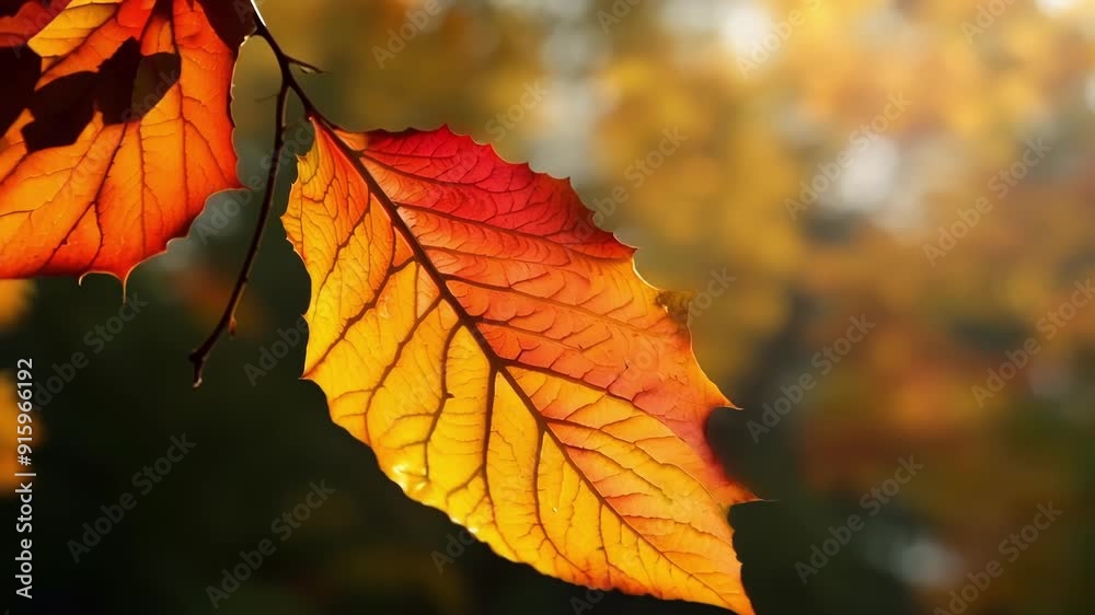 Poster the camera zooms in on a of leaves each one boasting a unique combination of red gold and brown as t