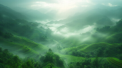 Obraz premium china rice terraces are shown in aerial view,generative ai