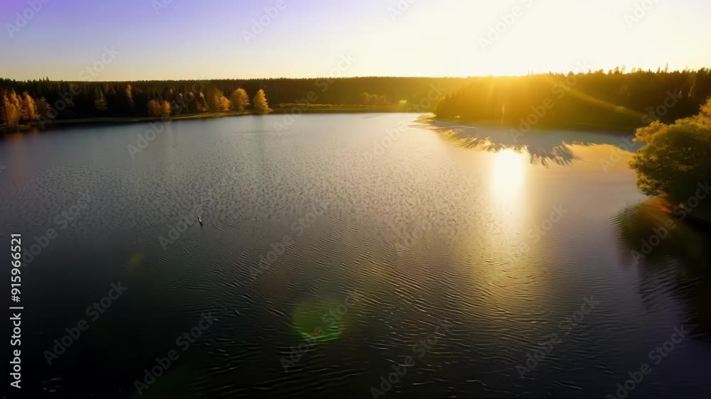 Poster as the afternoon wears on the sun begins to slowly descend creating a soft glow over a tranquil lake