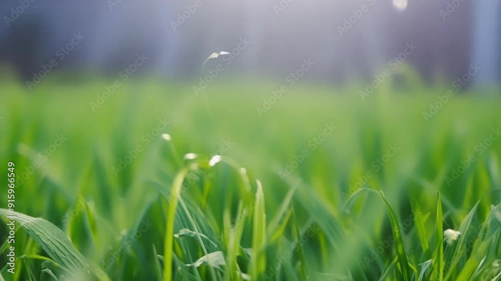 Poster newly grass appears as a neat tidy carpet but upon closer inspection signs of regrowth are already v