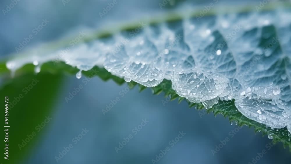 Poster tiny ice crystals delicately covering the s of a plants leaf creating an ethereal and almost magical
