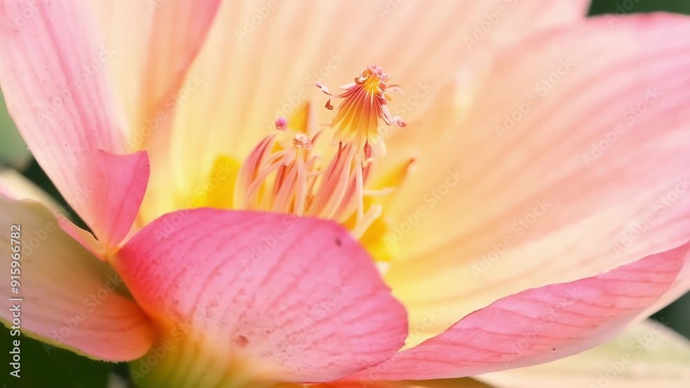 Poster a macro view of a single pristine peach blossom opening up to reveal its delicate pistils and stamen