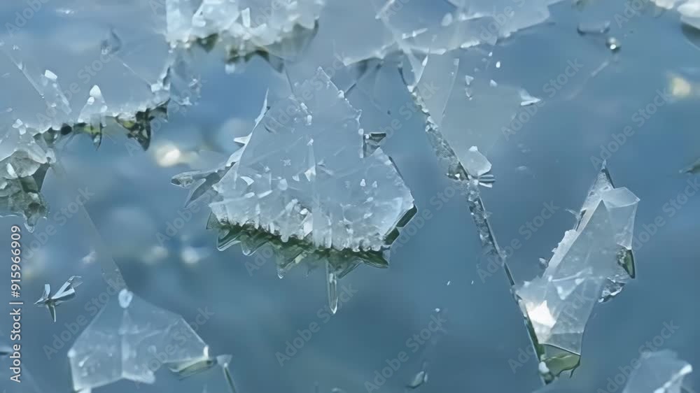 Poster A macro shot of ice crystals forming on a frozen pond capturing the intricate details and shapes of each unique crystal as they expand and grow.