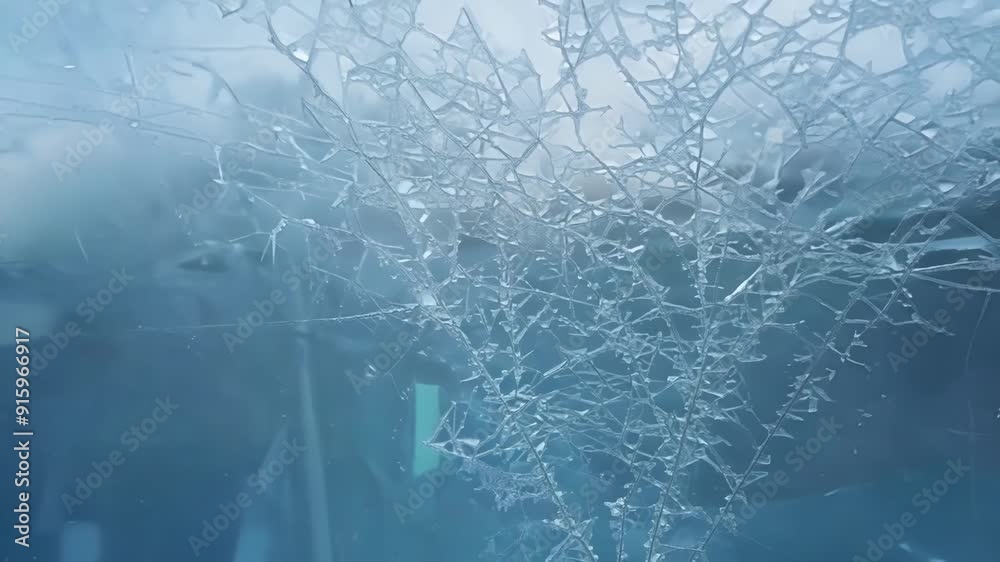 Poster A timelapse of a frozen window revealing the gradual formation of ice crystals with each frame showing the incremental growth and transformation.
