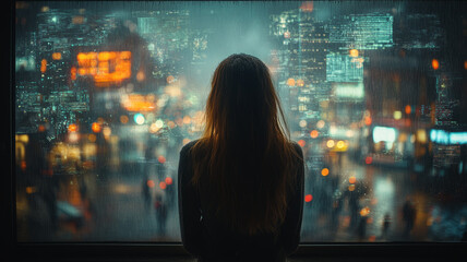 a glitch in matrix happens in a modern city in Poland, leaving a young woman disoriented,generative ai