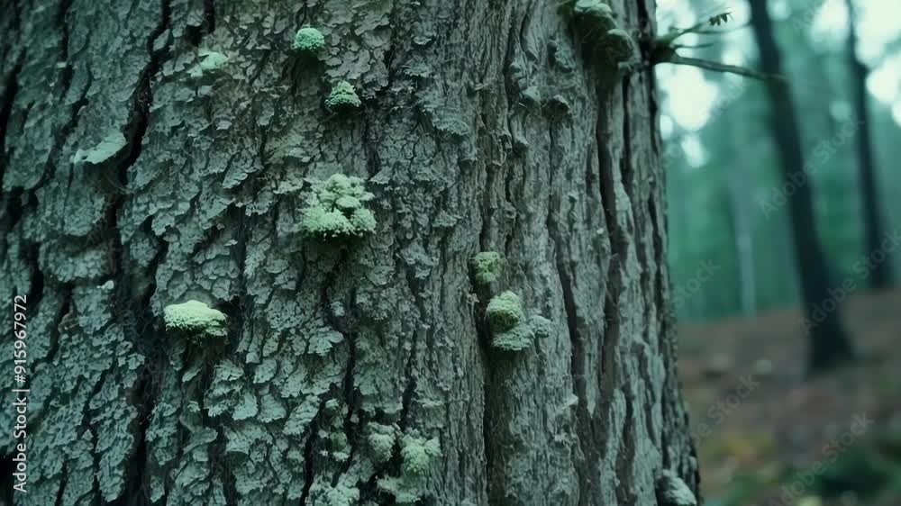 Aufkleber A series of shots showing lichens gradually spreading and merging together to form a thick almost imtrable layer on the bark of a tree showcasing their resilience and adaptability.