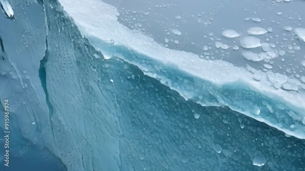 Poster a macro shot of a tiny crack forming on the top of an iceberg as it starts to melt and weaken from t