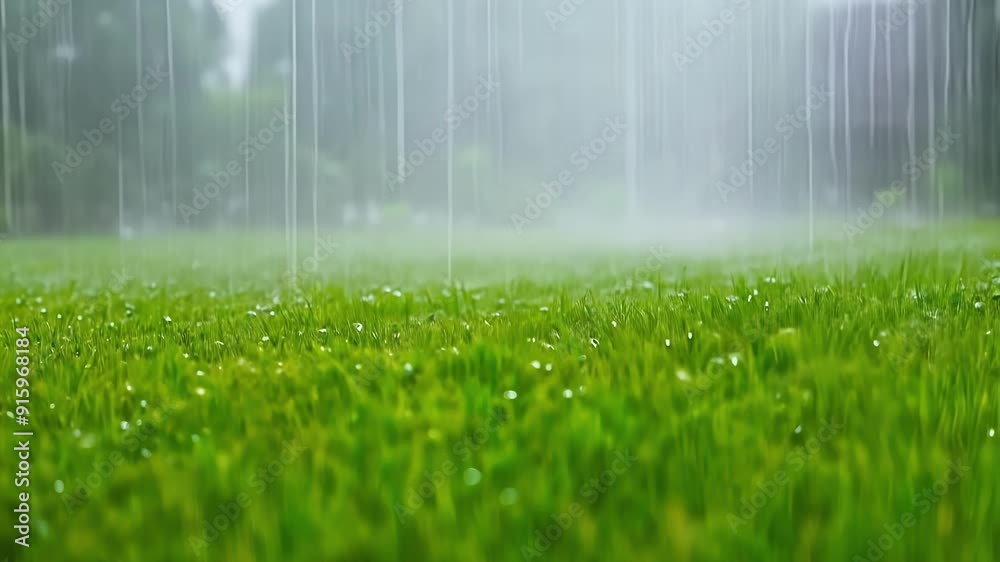 Poster in a timelapse clip we see the transformation of a barren and thirsty lawn into a lush emerald green