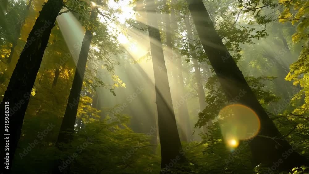 Poster as the wind blows the sunlight flickers and dances through the trees creating a magical and dreamy a