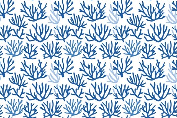 A serene pattern of white and blue coral, embodying a minimalist coastal vibe