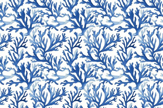 Minimalist coral pattern in blue and white invoking a serene coastal vibe