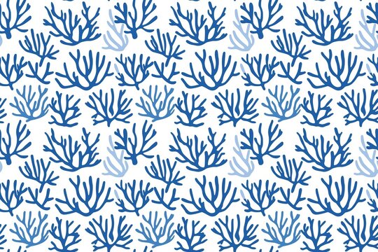 A serene pattern of white and blue coral, embodying a minimalist coastal vibe