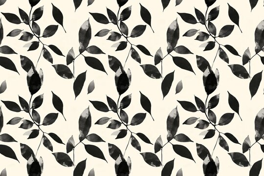 Monochrome leaf prints with bold black ink on a light backdrop - Powered by Adobe