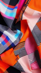 Fototapeta premium A close-up of colorful fabric showcasing intricate geometric patterns with vivid colors and designs