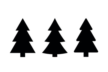Fototapeta premium evergreen conifer black filled icon set, fir, spruce tree, set of three simple vector elements