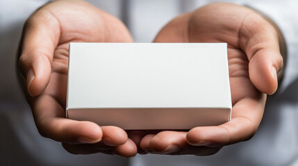 pharmacist’s hand holding a blank medicine box, symbolizing healthcare, medication management, and the importance of precise pharmaceutical practices