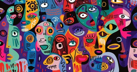 Obraz premium Abstract Crowd of Colorful Faces