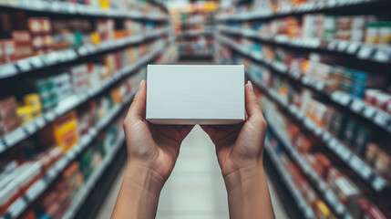 pharmacist’s hand holding a blank medicine box, symbolizing healthcare, medication management, and the importance of precise pharmaceutical practices