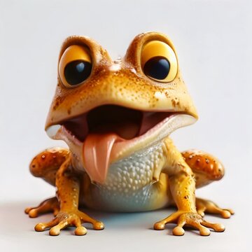Surprise, astonishment, amazement, horror, fright. Surprised frog stuck out its tongue and bulged its eyes, funny animation on white background