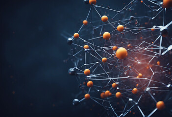 Abstract futuristic Molecules technology with polygonal shapes on dark blue background design digita