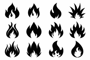 Fire icon vector set, Fire flame icons bundle	