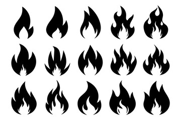 Fire icon vector set, Fire flame icons bundle	