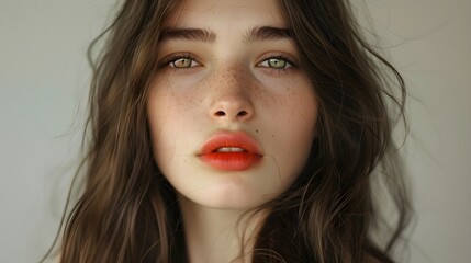 Pretty lady with hazel eyes and red lips