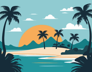 Tropical island with palm trees stock illustration