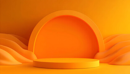 Illustration of an orange product background with an empty podium, ideal for branding and product display