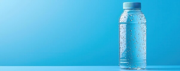 Cold water bottle with droplets, fitness gear, refreshing, daily motivation