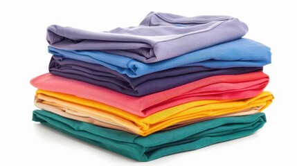 Colorful towels are neatly folded and stacked in a tidy arrangement, adding vibrancy to the laundry space