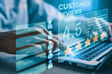 Customer review satisfaction feedback survey concept. User give rating to service experience on...