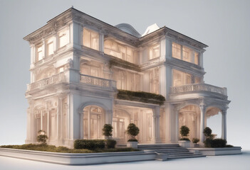 Obraz premium Luxury mansion villa house building 3d illustration isolated on white transparent background ai gene