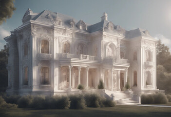 Obraz premium Luxury mansion villa house building 3d illustration isolated on white transparent background ai gene