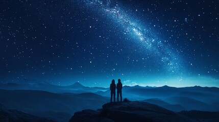 Obraz premium People watch the meteor shower at the mountain, the Milky Way , Generative AI