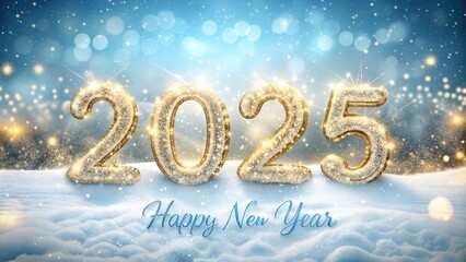Shiny numbers 2025 and wishing a happy new year, new year card.