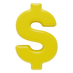 USD. United states dollar icon. Yellow plastic dollar sign isolated on a transparent background. Photorealistic 3d render.