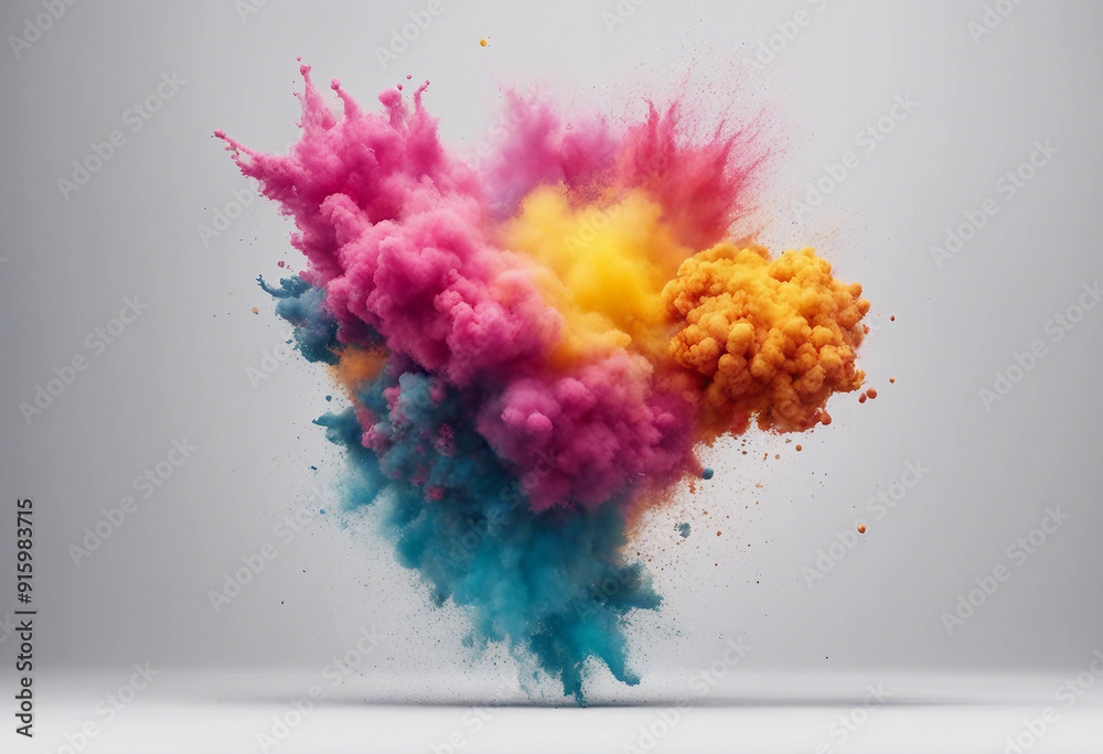 Wall mural set of abstract explosion of colored powder colorful paint splashes element for design isolated on w