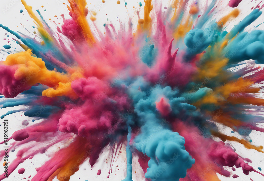 Wall mural set of abstract explosion of colored powder colorful paint splashes element for design isolated on w