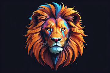 a design lion headshot soft neon light
