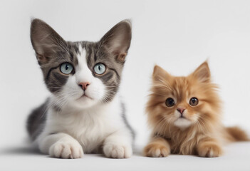 Obraz premium Set of cute cat and dog together isolated on white background image ai generate