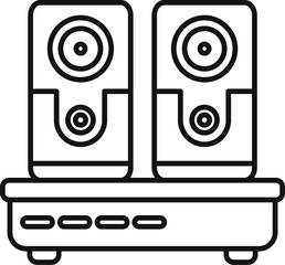 Line drawing of music center with two loudspeakers standing on platform playing modern music