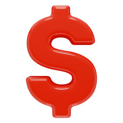USD. United states dollar icon. Red plastic dollar sign isolated on a transparent background. Photorealistic 3d render.