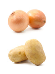 two onions and tow potatoes white background
