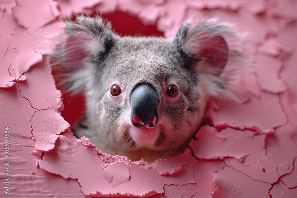 Canvas Prints koala peeking through pink