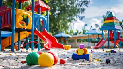 Fototapeta premium A playground with a colorful sandbox and toys.