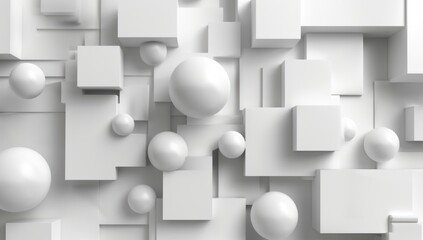 Abstract White Geometric Composition with Spheres